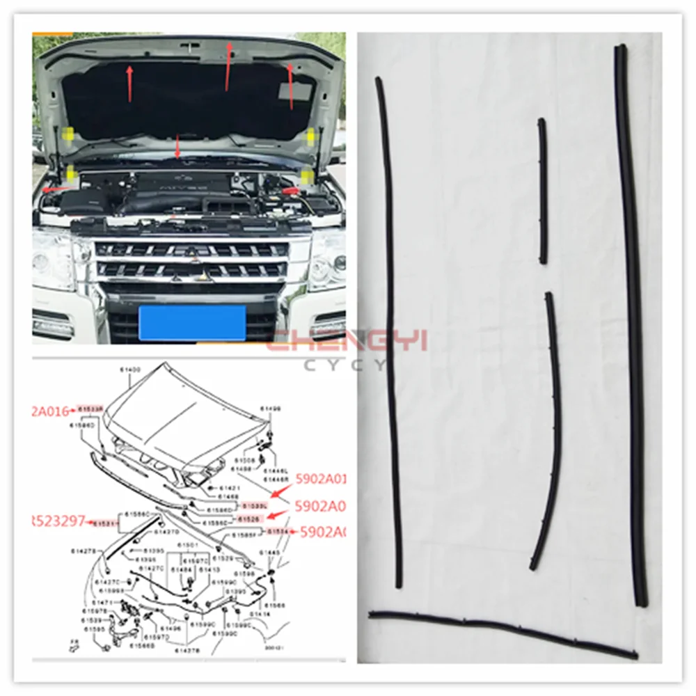 

Уплотнительная лента для капота двигателя, Резиновая лента для Pajero Montero V87W V93W V97W V98W 5902A017 5902A015 5902A016 5902A054 MR523297