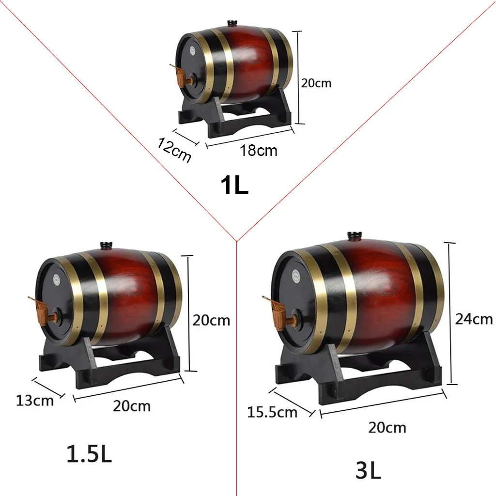 1.5L/3L Wood Barrel Retro Whiskey Barrel Red Wine Bucket Large Capacity Storage Container with Faucet Wine Making Accessories