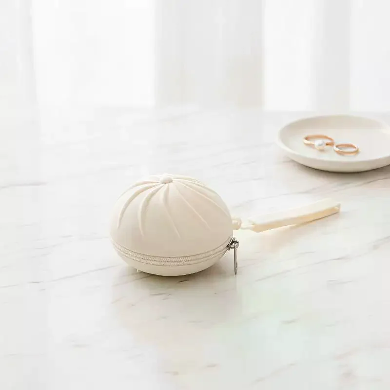 Cute Steamed Bun Shape Coin Purse With Keychain Polyester Mini Wallet For Women Gift