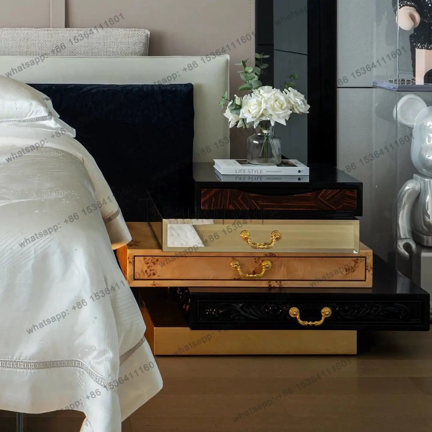 Italian light luxury high-end irregular bedside table living room home locker