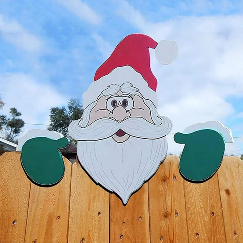 Christmas Fence Decoration Cute Santa Claus Snowman Board Festivals Home Outdoor Garden Patio Fence Lawn Decoration