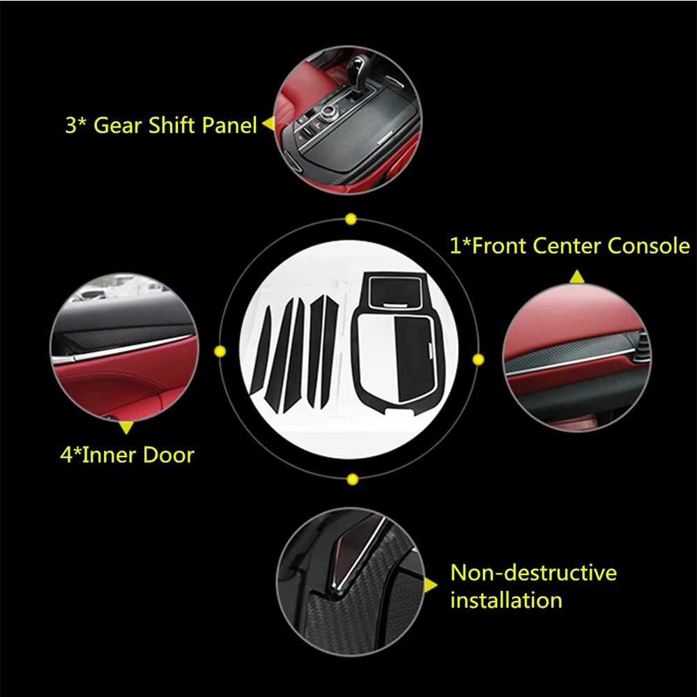 Gear Shift Door Panel Decoration for Maserati Levante 2016-2019 Ghibli 2014-2017 5D Glossy Stickers Car Interior Accessories