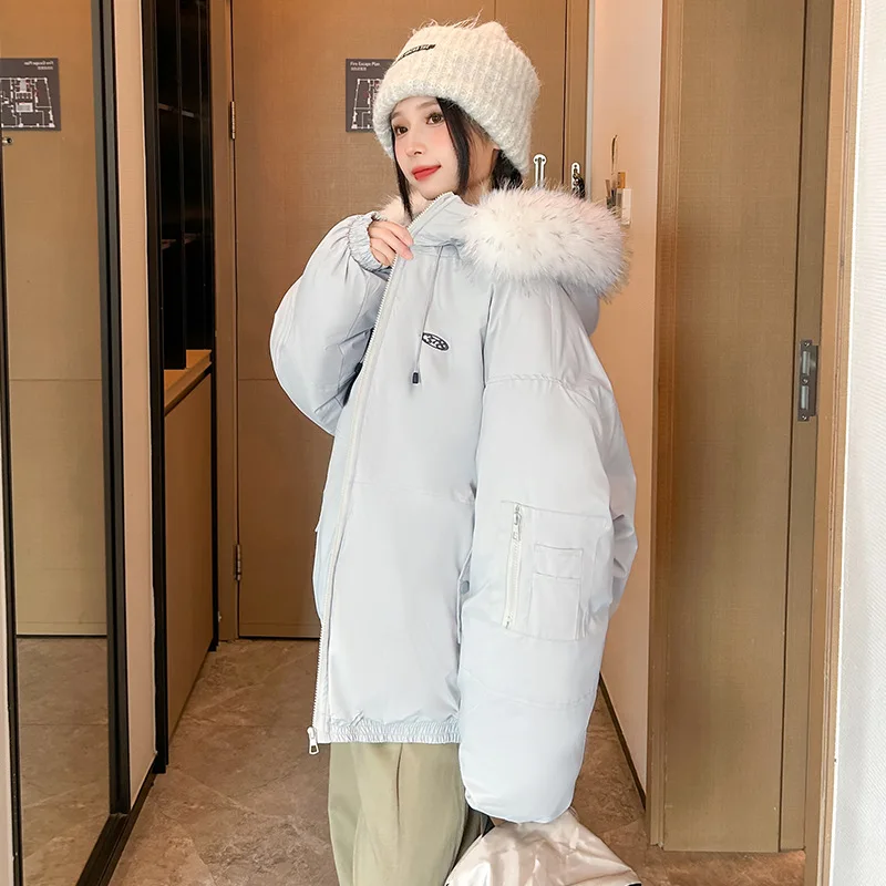Retro gola destacável neve parka com capuz jaquetas inverno engrossado quente solto casual algodão-acolchoado jaqueta parkas roupas femininas