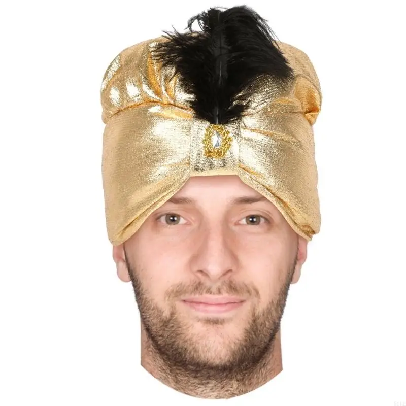 

50L Golden Bandana Head Оберните арабскую шляпу с пером Sultan Cosplay Halloween