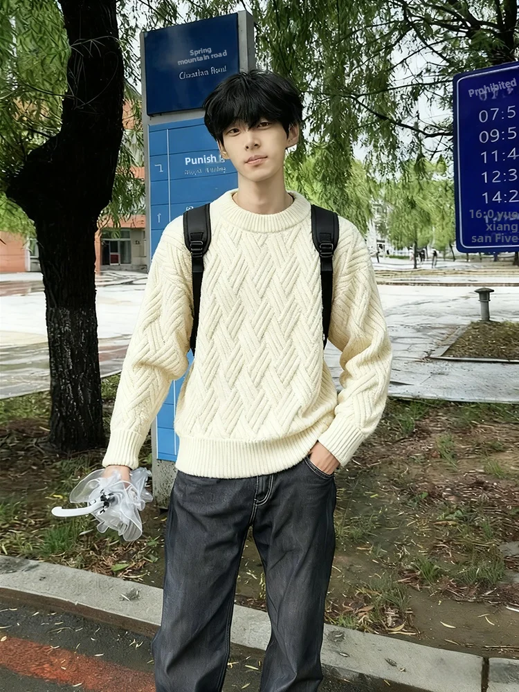 

Loose Fit Men's round Ne Knitwear Winter Warm Polyester Fiber Casual Sle Inner Wear Turtlene Sweater Youth Sensation