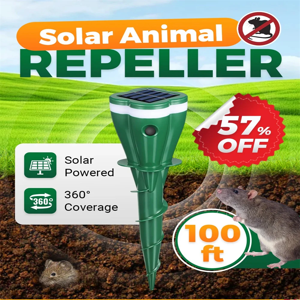 Repelente de topos de tornillo impermeable con energía Solar, repelente de tornillos para césped, disuasorio de marmota para exteriores, estacas vibratorias, repelente de animales