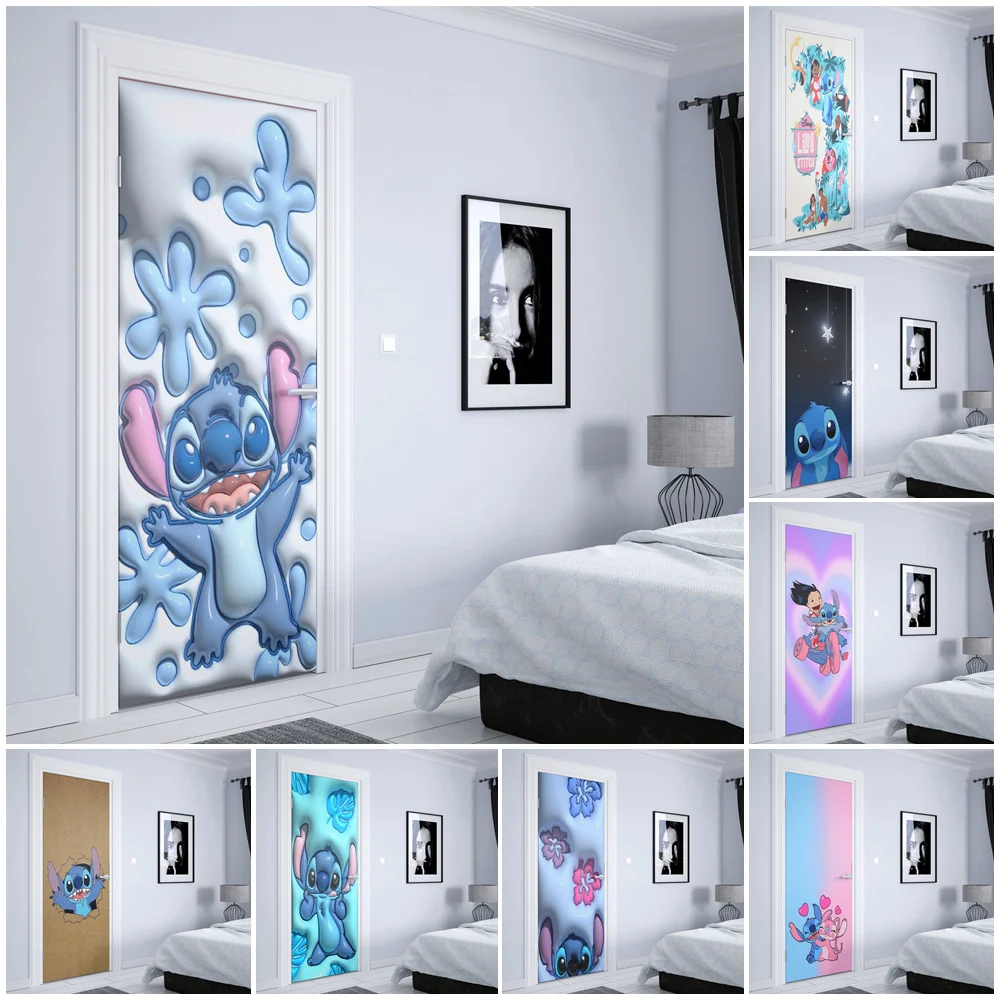 Disney abstract Anime Lilo & Stitch Stitch Home Kids Room Decoration Door sticker Nordic Wall art door decoration Wall Sticker