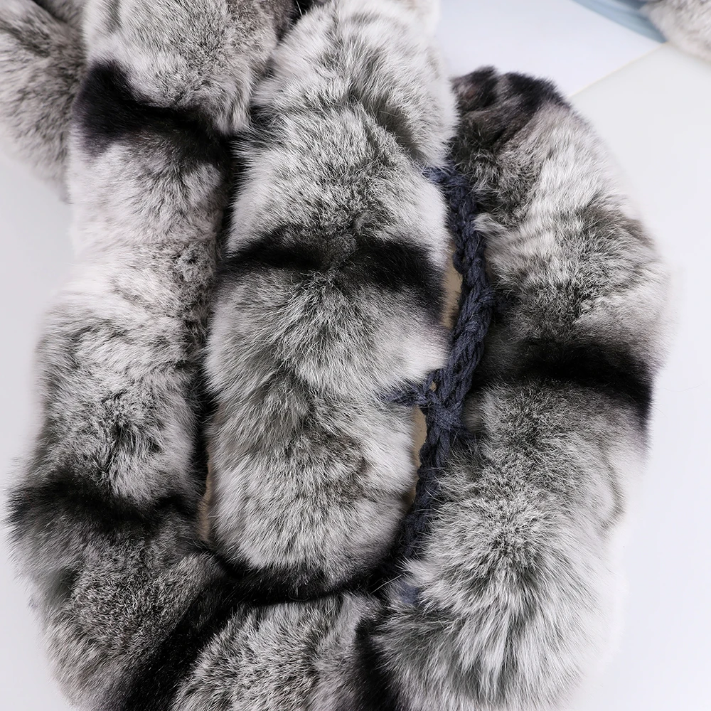 Genuine Women\'s Winter Warm Soft Real Rex Rabbit Fur Hand Sew Scarf Girl\'s Scarves Wraps Fashion Neck Warmer Shawl Scarfs