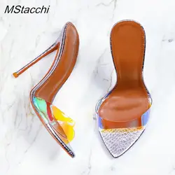 Pvc Transparent Shoes For Women's Sandals 2026 Summer Sexy Slippers Pointe Toe Thin Heels Stiletto Sandals Big Size Women Shoes