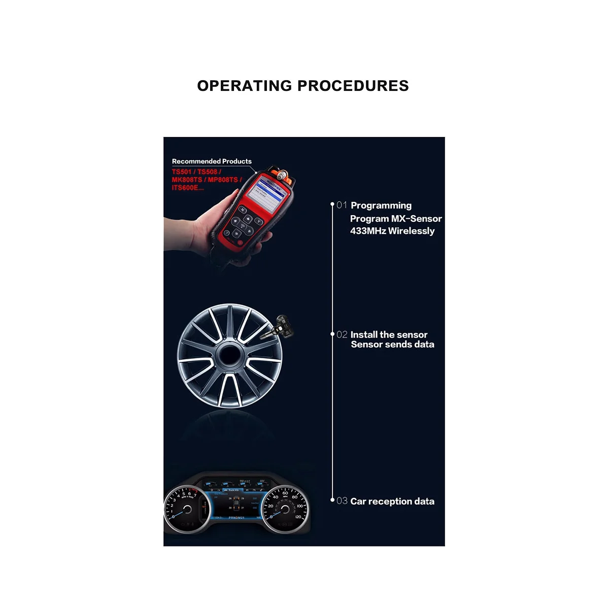 Universal 2 em 1 sistema de monitoramento de pressão do pneu, sensor MX programável, programa de ferramentas TPMS para AUTEL, 315MHz, 433MHz, 1pc