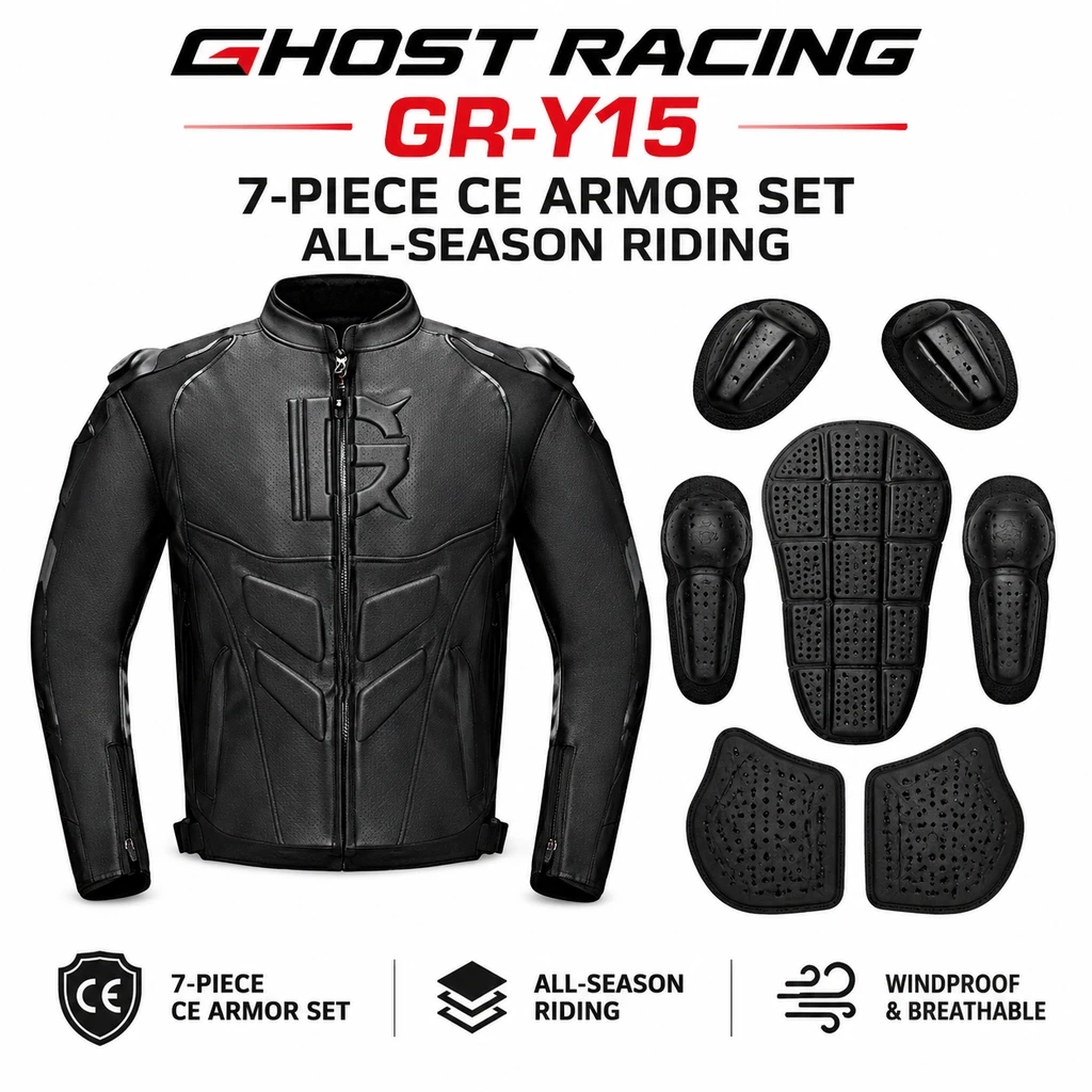 Motorcycle PU Leather Riding Jacket for Men, Full CE Protector Armor Windproof Coat Detachable Thermal Inner for 3 Seasons