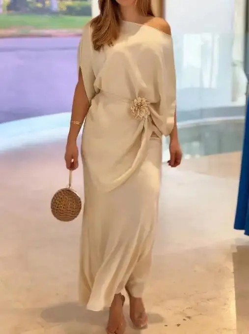 

Two Piece Set Women Outfit Elegant Satin Batwing Sleeve Asymmetrical Hem Top & High Waist Zipper Side Mermaid Hem Maxi Skirt Set