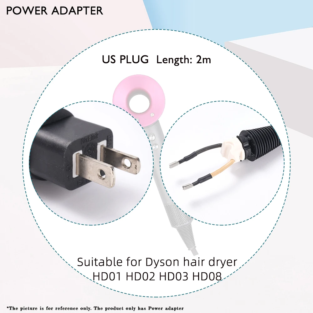110V Voltage Charger Power Adapter for Dyson Hair Dryer US Plug Power Cable 2.6m Power Supply Replacement