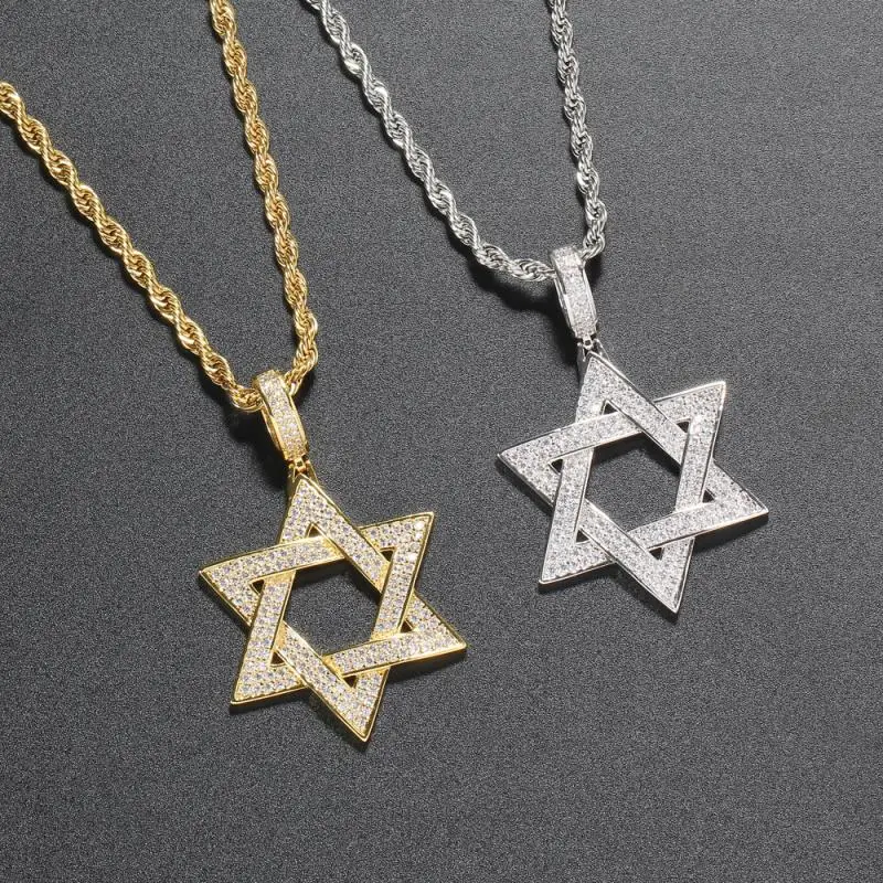 Hip Hop Iced Out Cz Stone Star of David Hexagram Pendant Necklace Men\\\\'s Trend Israel Jewish Jewelry Gift