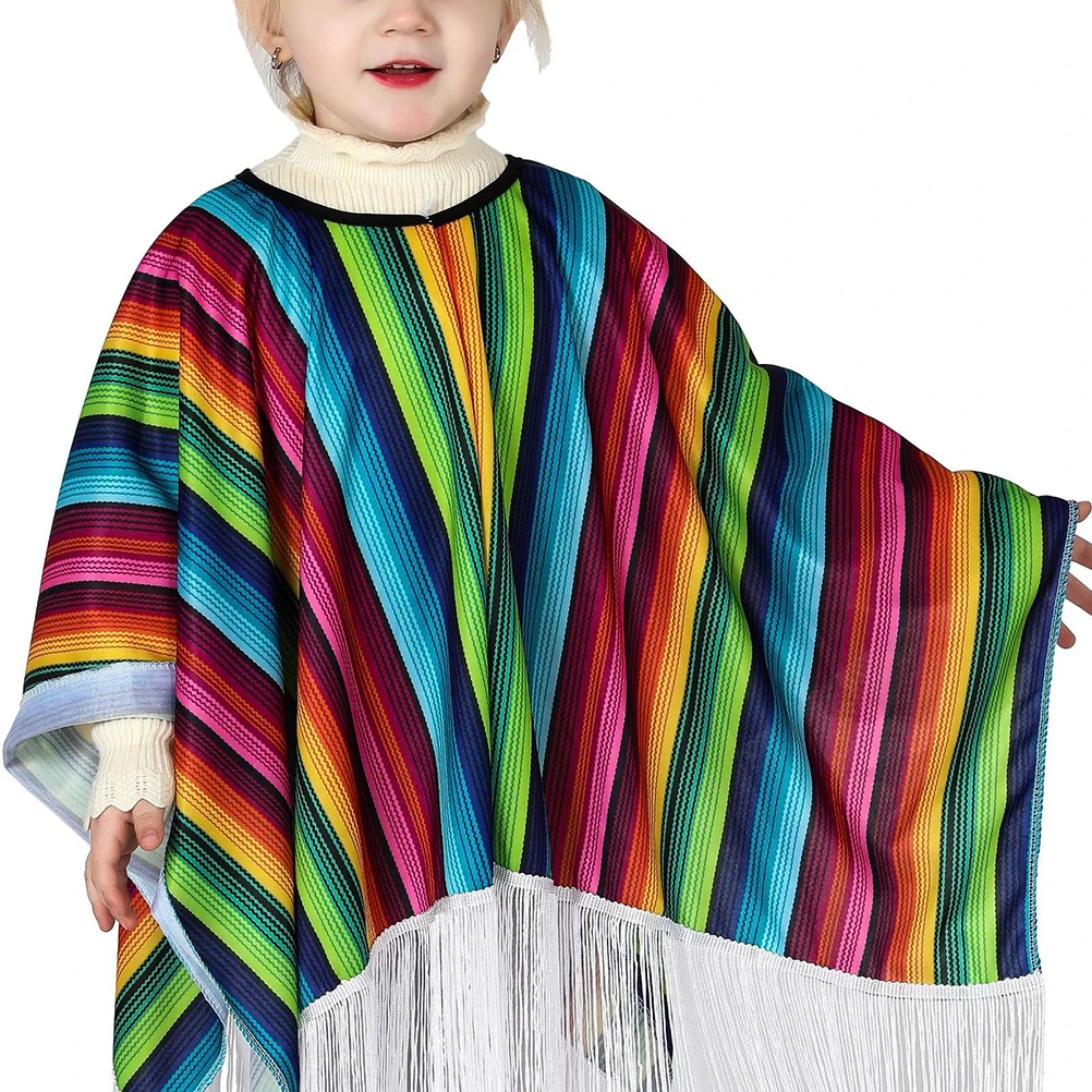 メキシコマント子供コスチュームスタイリッシュなフリンジタッセルマントハロウィンコスプレロールプレイパーティー服メキシコ服
