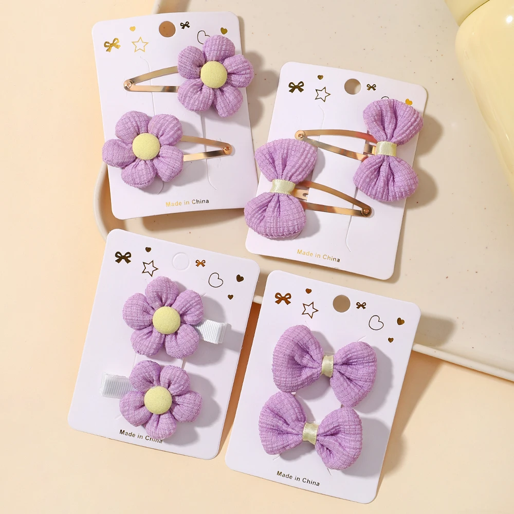 8 Piece Set Children\'s Cute Fabric Flower Pair Clip Hair Accessories Girl Hairpin Temperament Clip Baby Headdress Wholesale