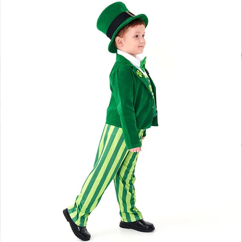 Kinderen Groen St. Patrick's Day Cosplay Kostuum Fantasia Ierland Maskerade Fancy Dress Outfit voor Jongens Kinderfeestkleding