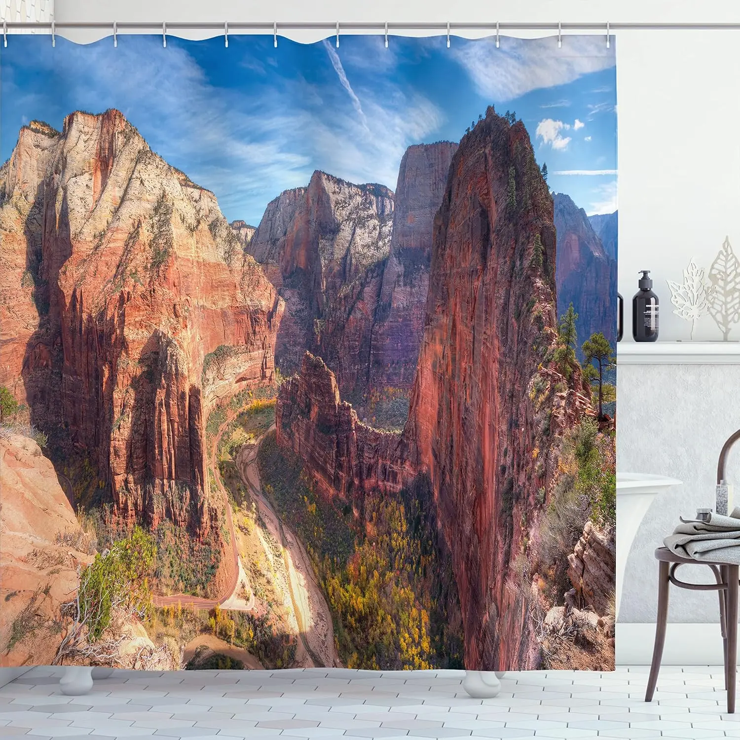 

Zion National Park Shower Curtain Red Rock Canyon Landscape Nature Photography Decor Bathroom Linen150x180