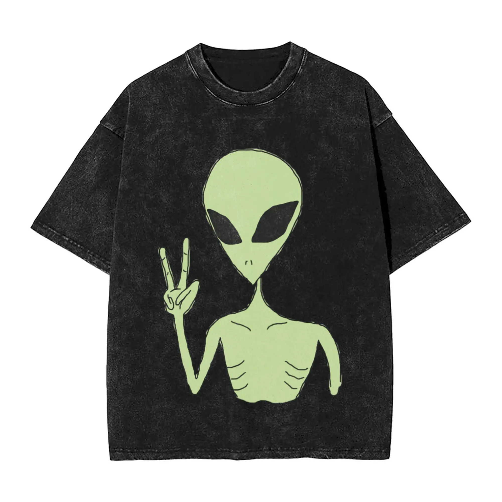 peace alien Classic Trendy A Vintage Oversized Cotton Unisex T-Shirts
