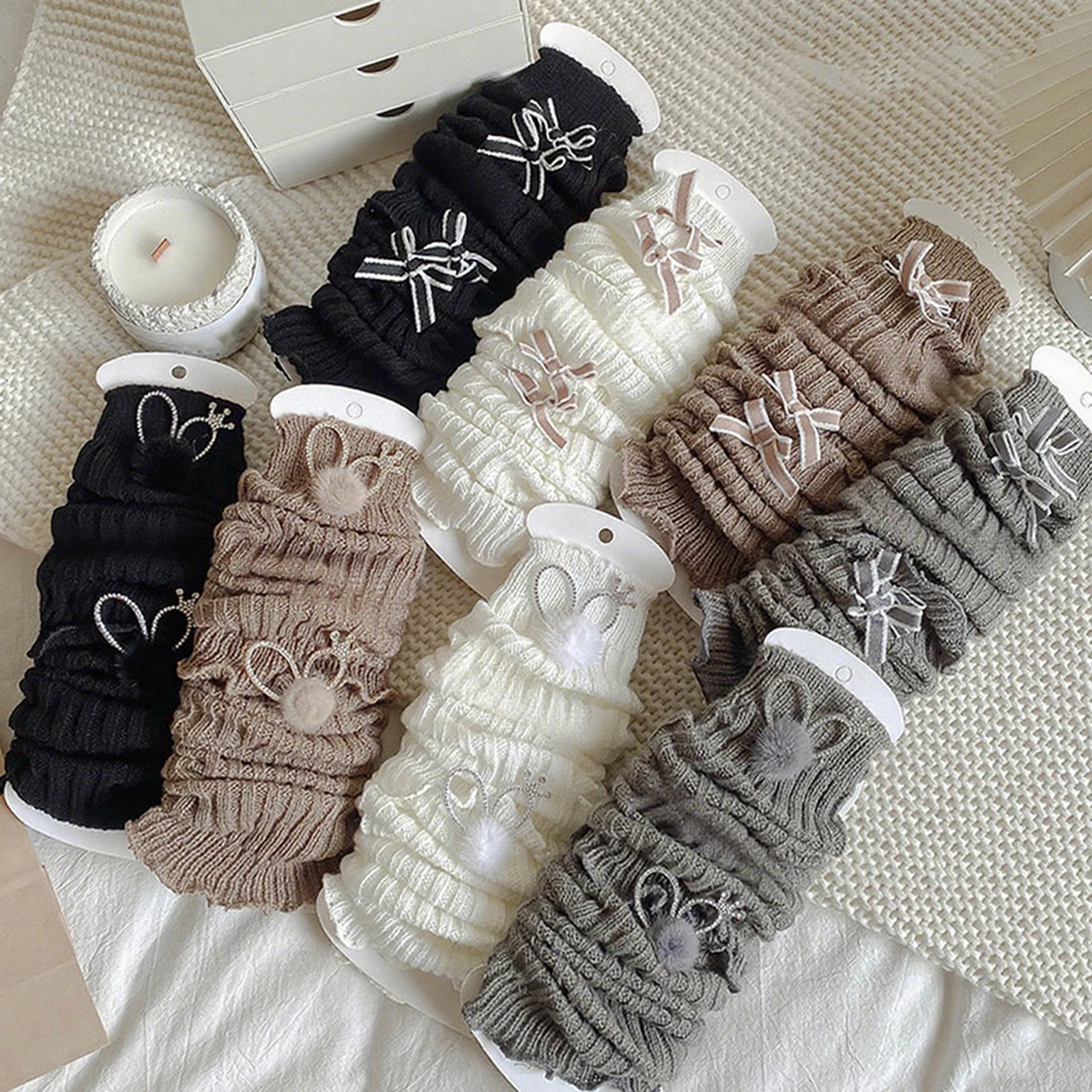 جوارب كاواي لتدفئة الساق للفتيات، جوارب طويلة قابلة للتمدد مع أقواس للأطفال #1