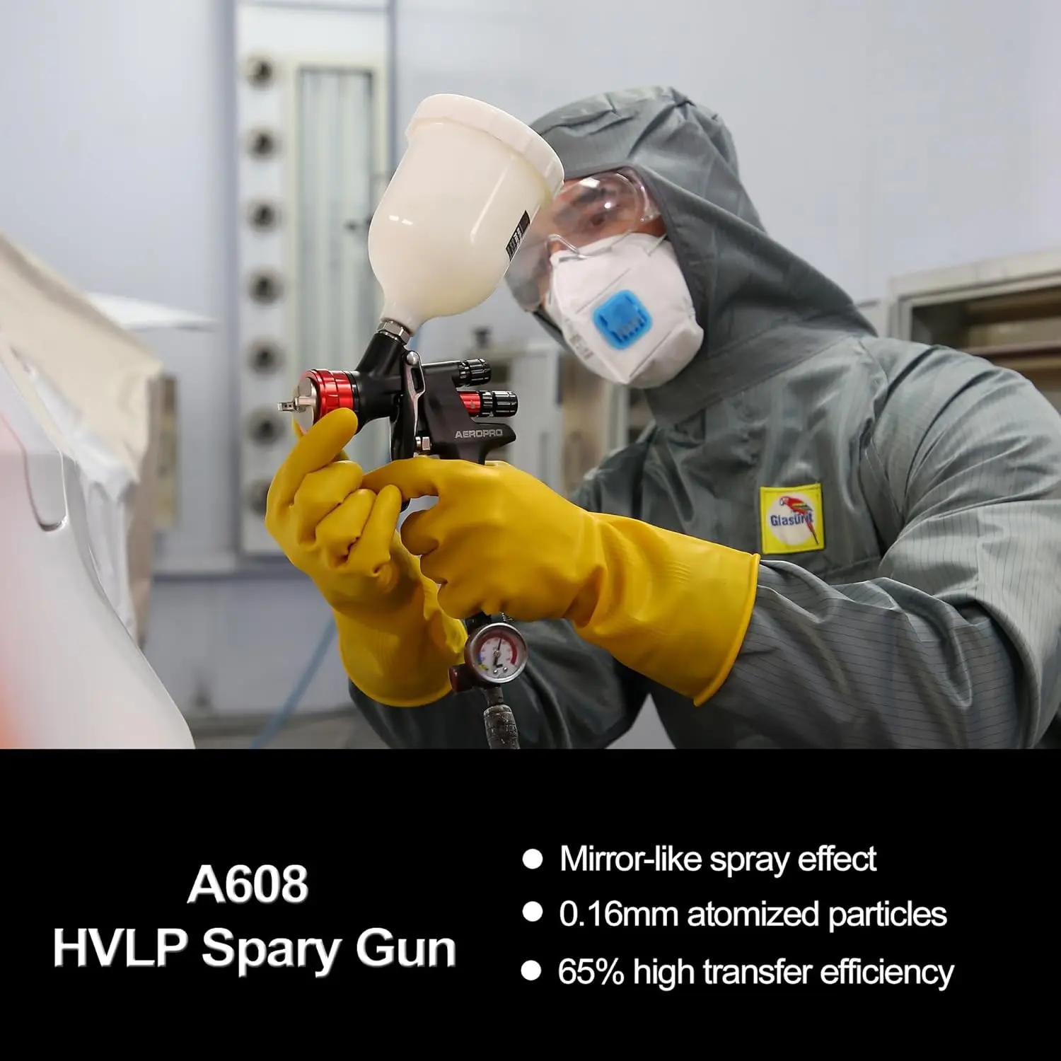 Tools A608 HVLP Air Spray Gun, 1.3mm Nozzle, 600cc Plastic Cup, Auto Paint Spray Gun, Automotive Paint Gun, Body Repair