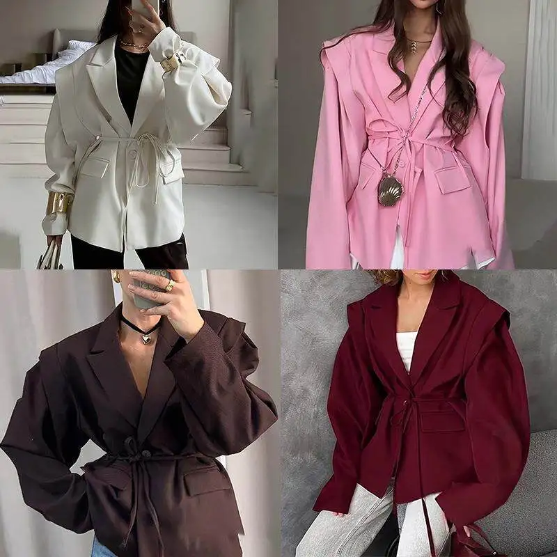 

Elegant Commuter Spring Outerwear Pure Color Bow-Tie Suit Collar Women's Cotton Jacket Thin Long Sleeve No Brand 2016 Winter
