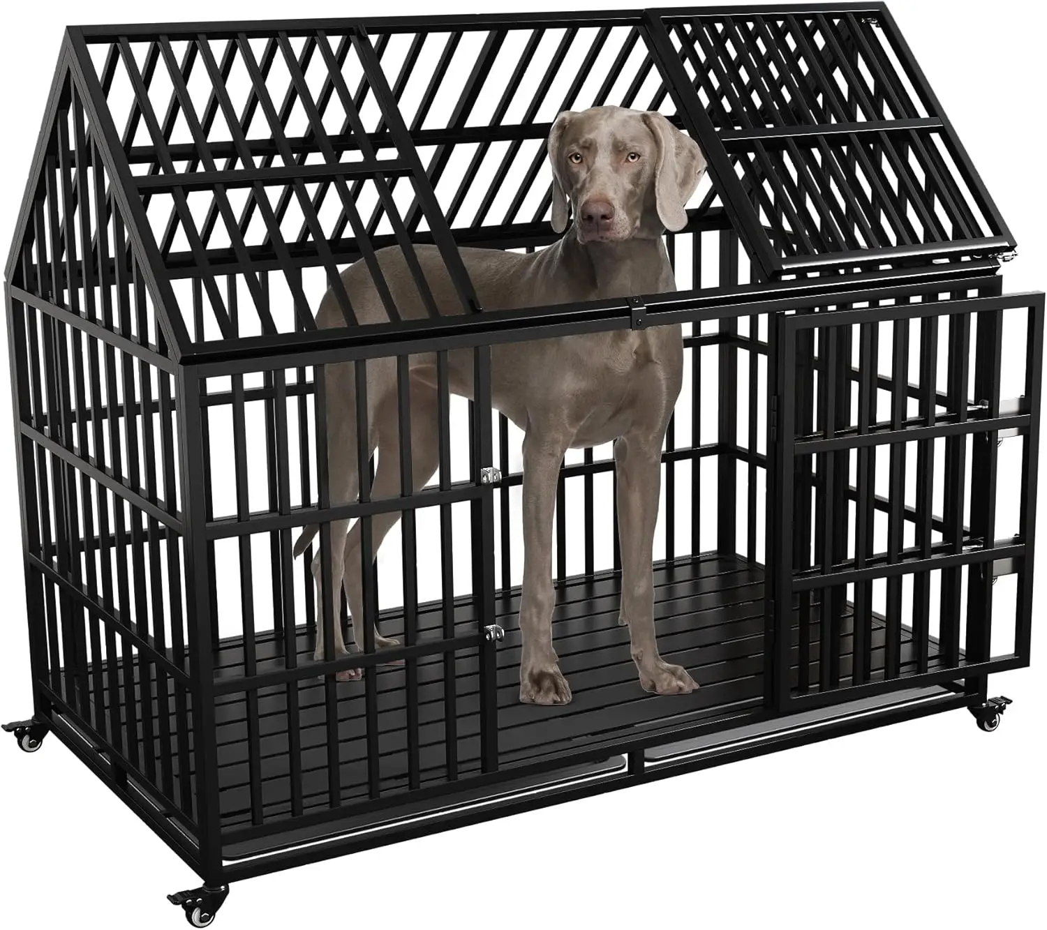 54 inch Heavy Duty Indestructible Dog Crate, Escape Proof Dog Cage Kennel with Lockable Wheels, High Anxiety Double Door