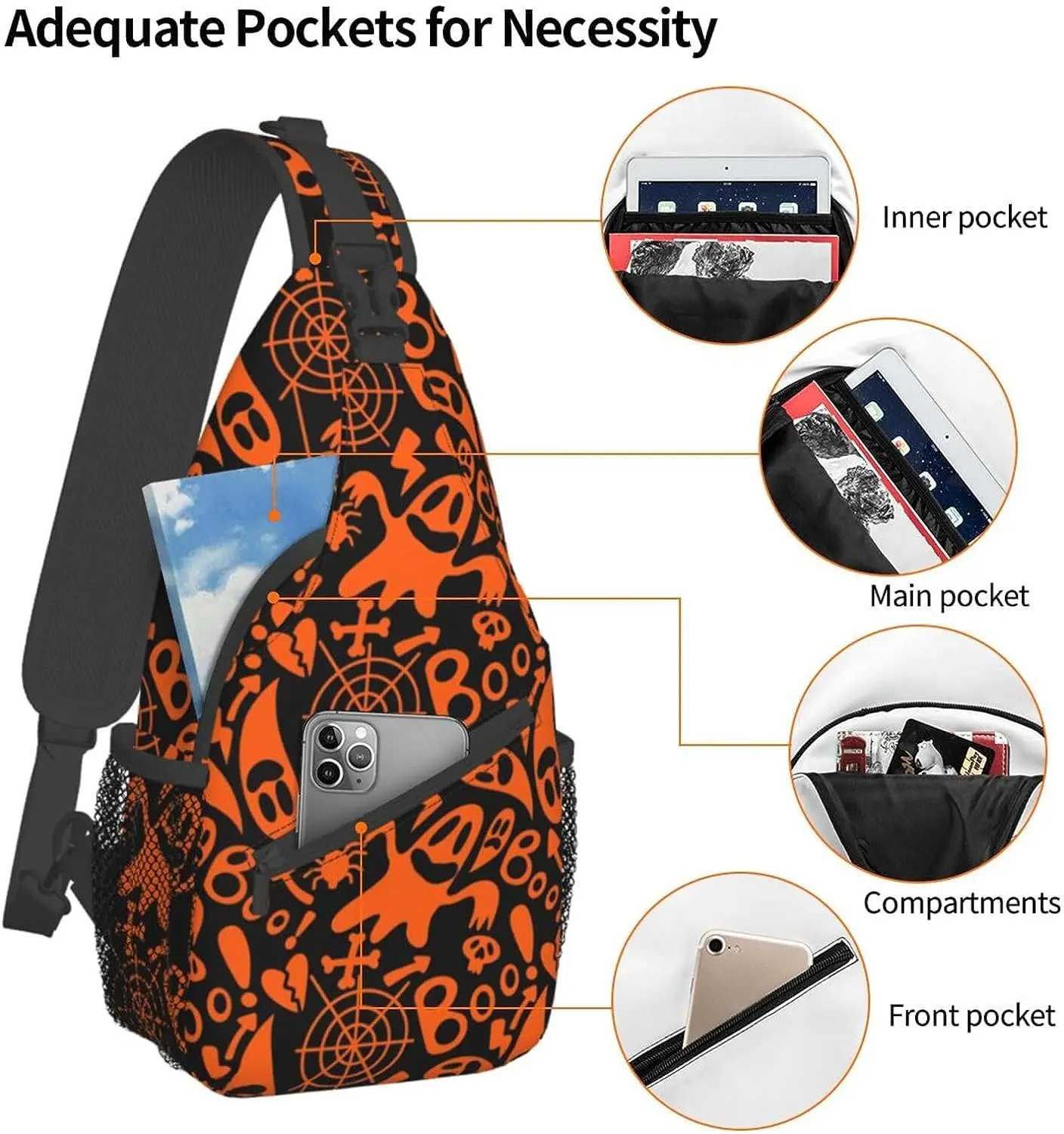 Funny Halloween Sling Bag for Women Men Adjustable Crossbody Backpack Casual Trendy Daypacks Chest Bag Polyester Unisex