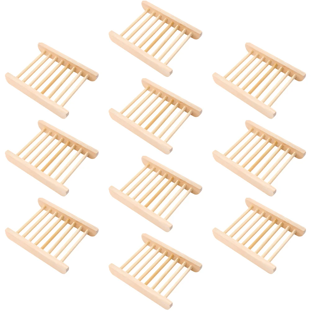 

10 Pcs Tray Soap Dish Bathroom Large No Punching Drain Storage Rack 10pcs Bar Holder Box Sink Wooden Natural Travel