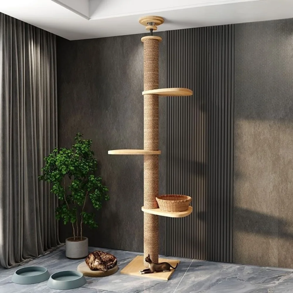 Cat Tree Floor To Ceiling Cat Tower Climbing Multifunction Kitten Trees Tower Floor to Ceiling Cats Multi-Level Condo Adjustable