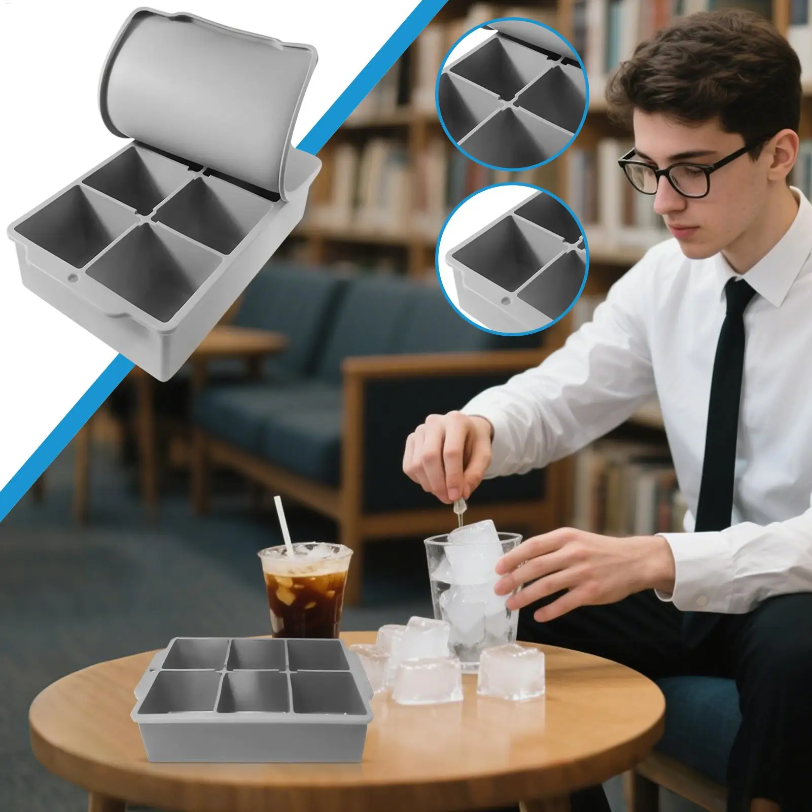 

Freezer Ice Trays 6 Cavity Silicone Ice Mold With Cover Easy Release Chilling Cube Maker Tool For Juice Whiskey Wine Drinking