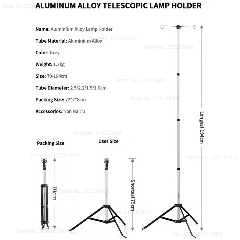 Imagem -06 - Naturehike Suporte de Lâmpada em Liga de Alumínio Telescópico Portátil para Exterior Postes de Luz de Acampamento Dobráveis para Viagem Suporte de Luz de Acampamento de Três Pernas