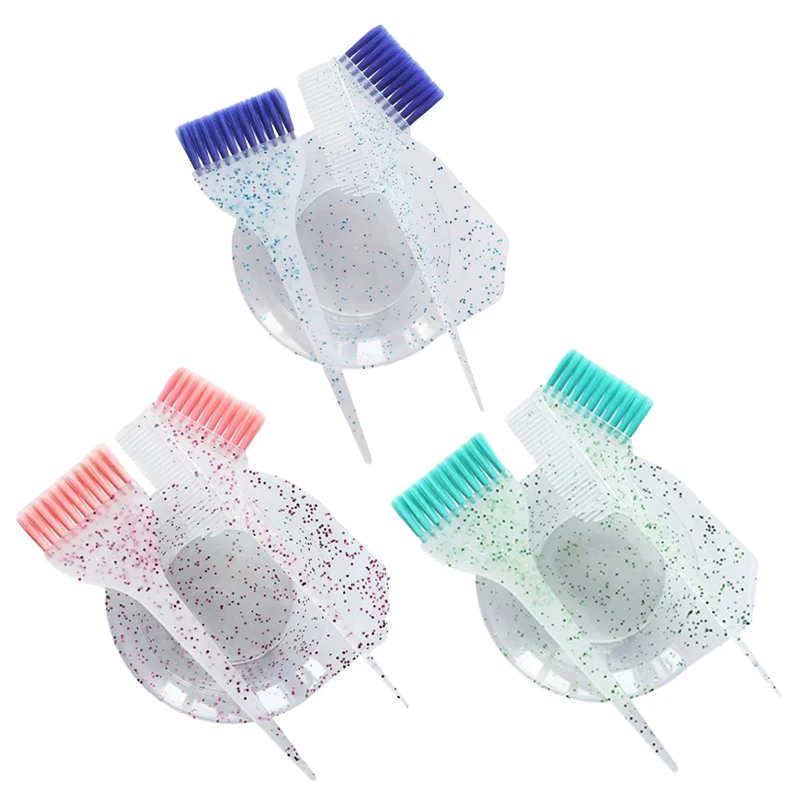 3Pcs Crystal Glitter Hair Dyeing Bowl Set Hair Dyeing Brush Bowl Hair Color Bowl Coloring Applicator Tools DIY Home Barber Salon