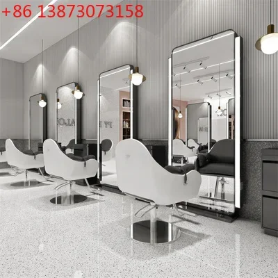 Barber shop mirror with lamp hair perm and dye hair salon single-sided double-sided floor-to-ceiling hair cutting mirror table