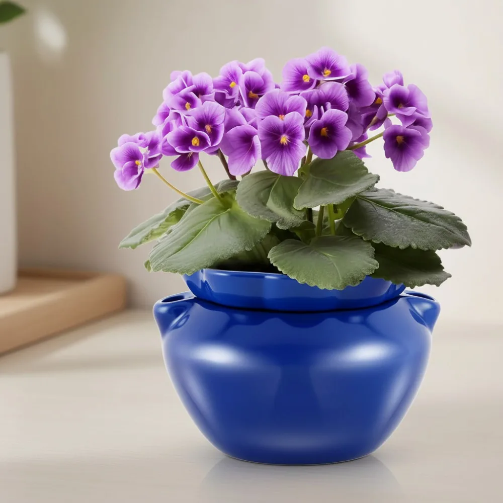 

2 комплекта 7,5-дюймовых самополивающихся керамических горшков для растений для африканских фиалков, комнатных растений, любителей цветов