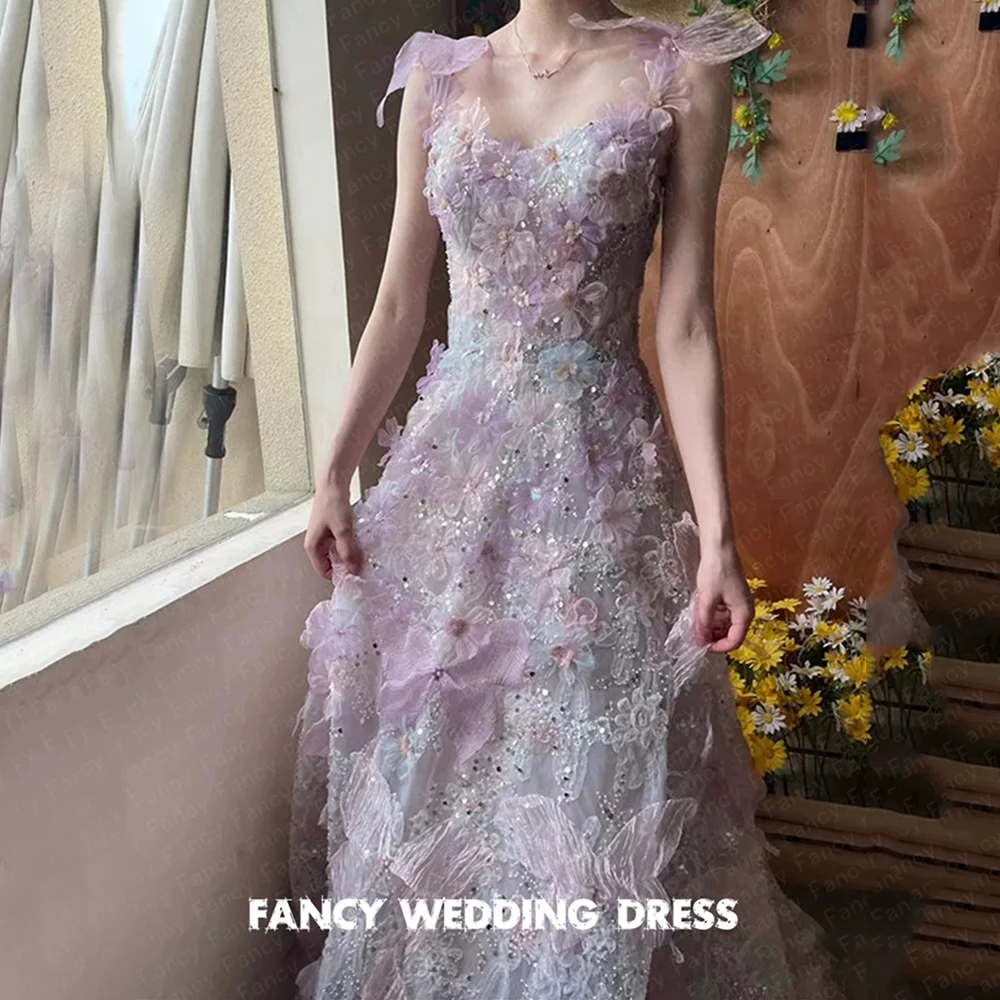 

Fancy Fairy Colourful Korea Square Neck Wedding Dress Sleeveless A Line Bridal Gown Floor Length 웨딩드레스 Custom Made