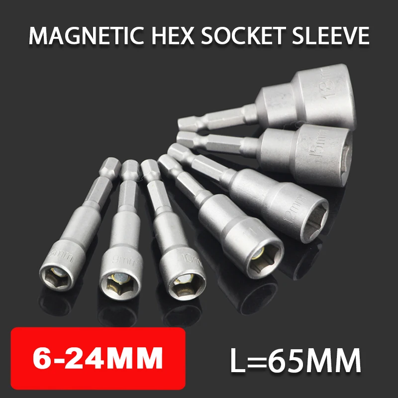 

1pcs Magnetic Hex Socket Sleeve 6-24mm Impact Socket Hex Shank Socket Wrench Nozzles Nut Driver Screwdriver Drill Bit Adapter