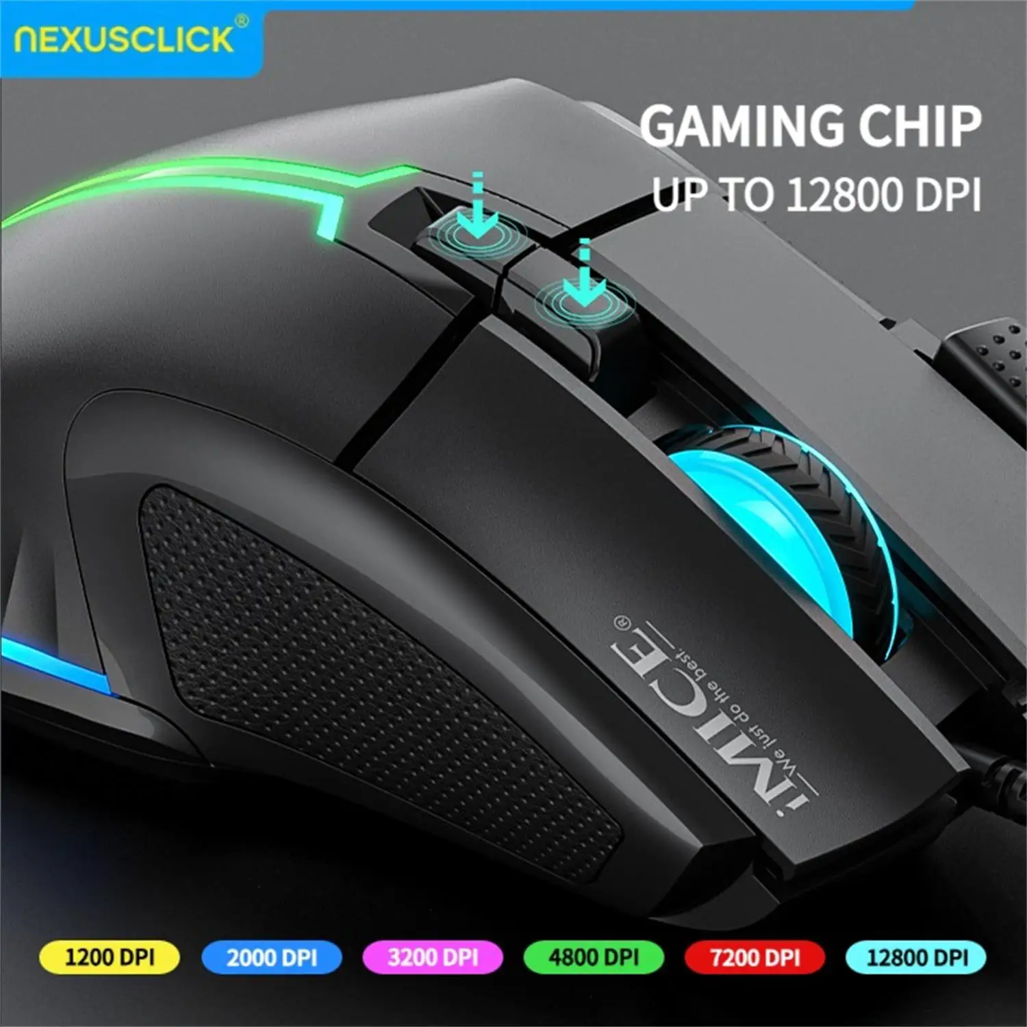 NexusClick New Hyperspeed USB Wired Gaming Mouse,12800DPI Gaming Chip RGB Backlit Ergonomic 3D Esports Mice for Laptop PC Gamers
