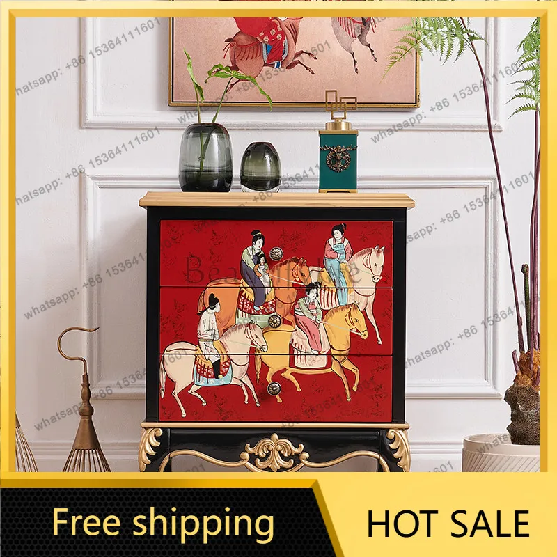 FG new Chinese red painted high-end solid wood bedside locker French storage edge few