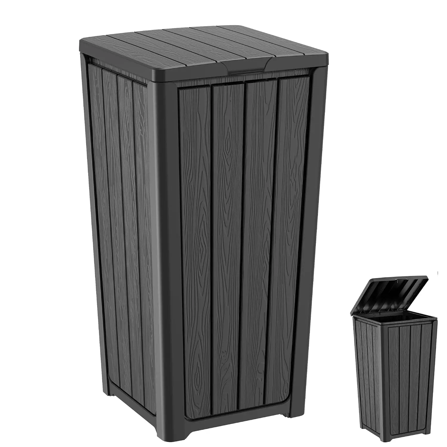 32 Gallon Outdoor Trash Can With Lid Waterproof Sunscreen Resin Garbage Can Outside Trash Bin Holder Container For Patio Deck Backyard Kitchen Black