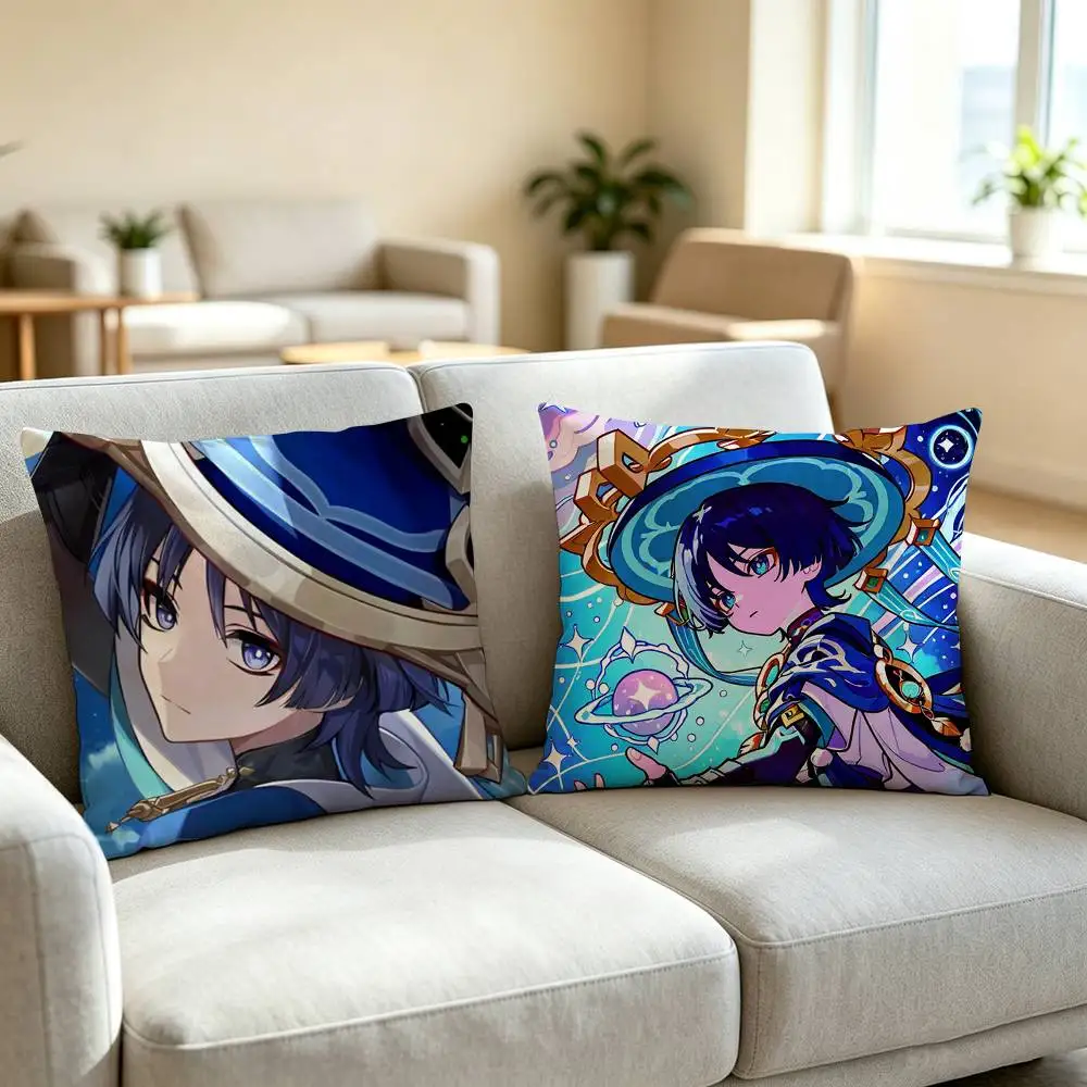 G-Game Genshin Impact Wanderer  Square Double-Sided printed Pillow Case Bedroom Bedside Pillow Sofa Cushion Cover