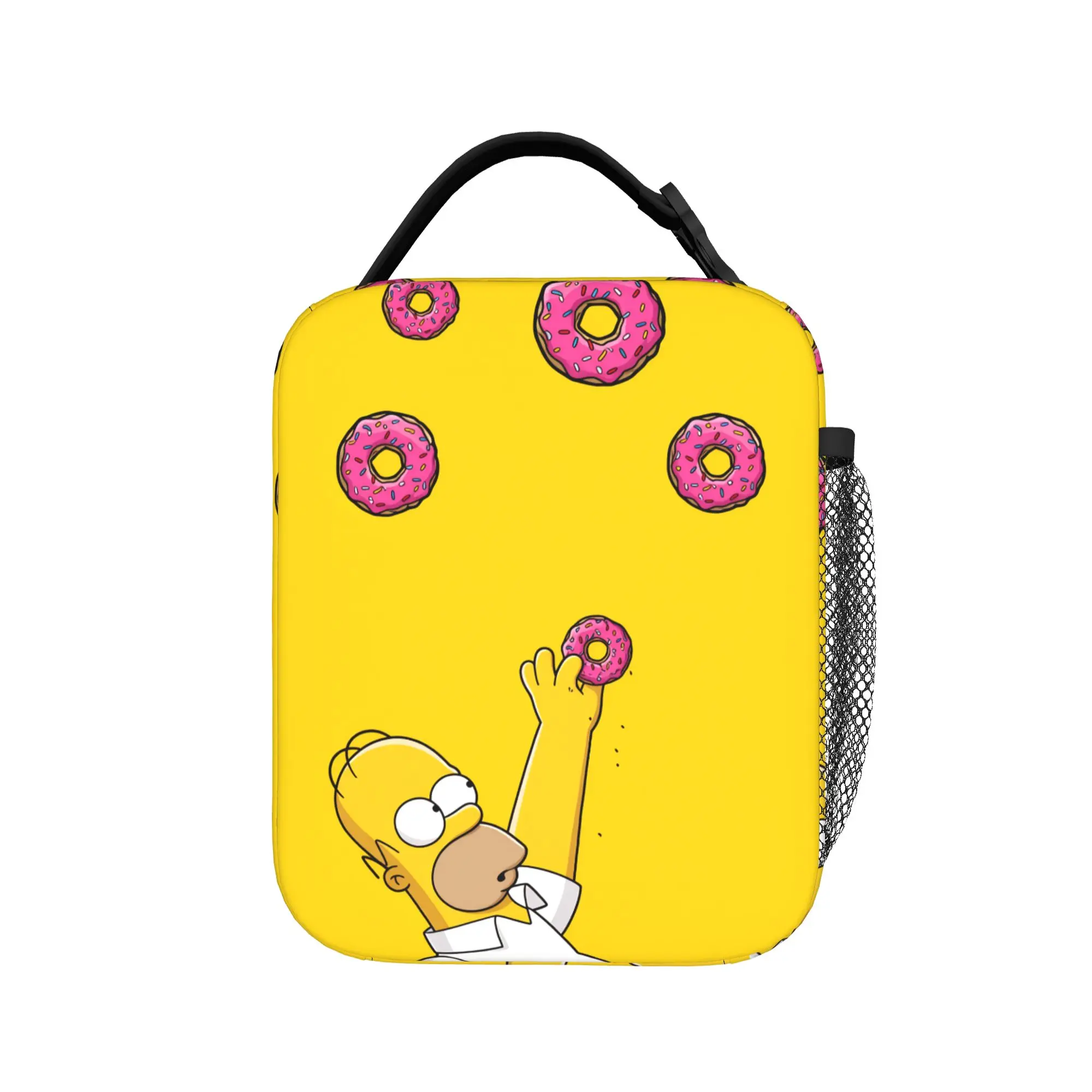 

Сумка для обеда с принтом S-Simpsons Homer Donut на желтом фоне, милый офисный термоконтейнер, портативная термосумка-тоут из оксфорда