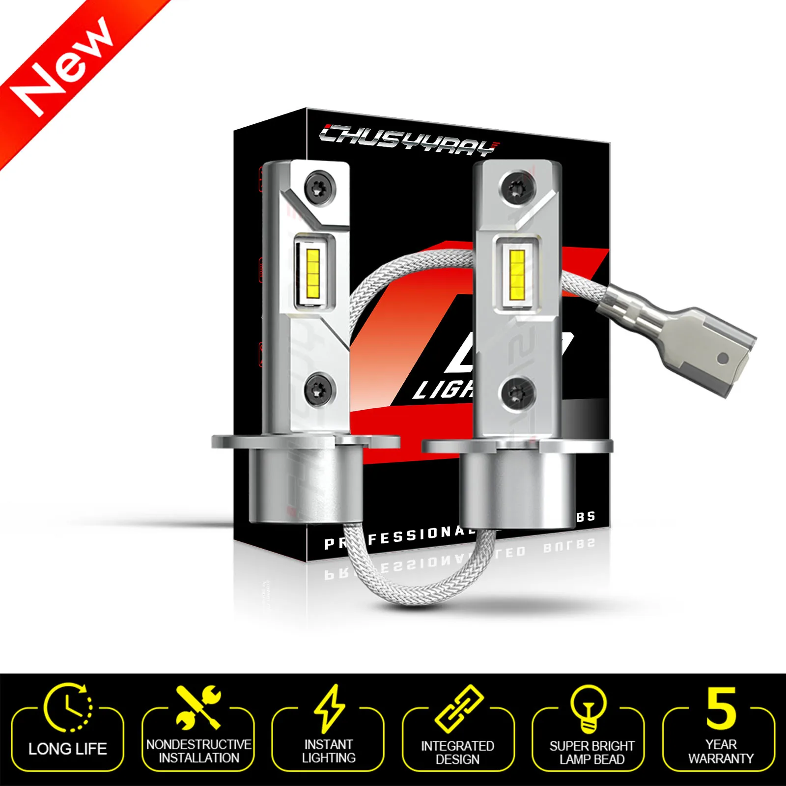 2pcs H3 120W LED Fog Driving Light Bulbs Conversion Kit Super Bright 6500K White 120W 12000LM