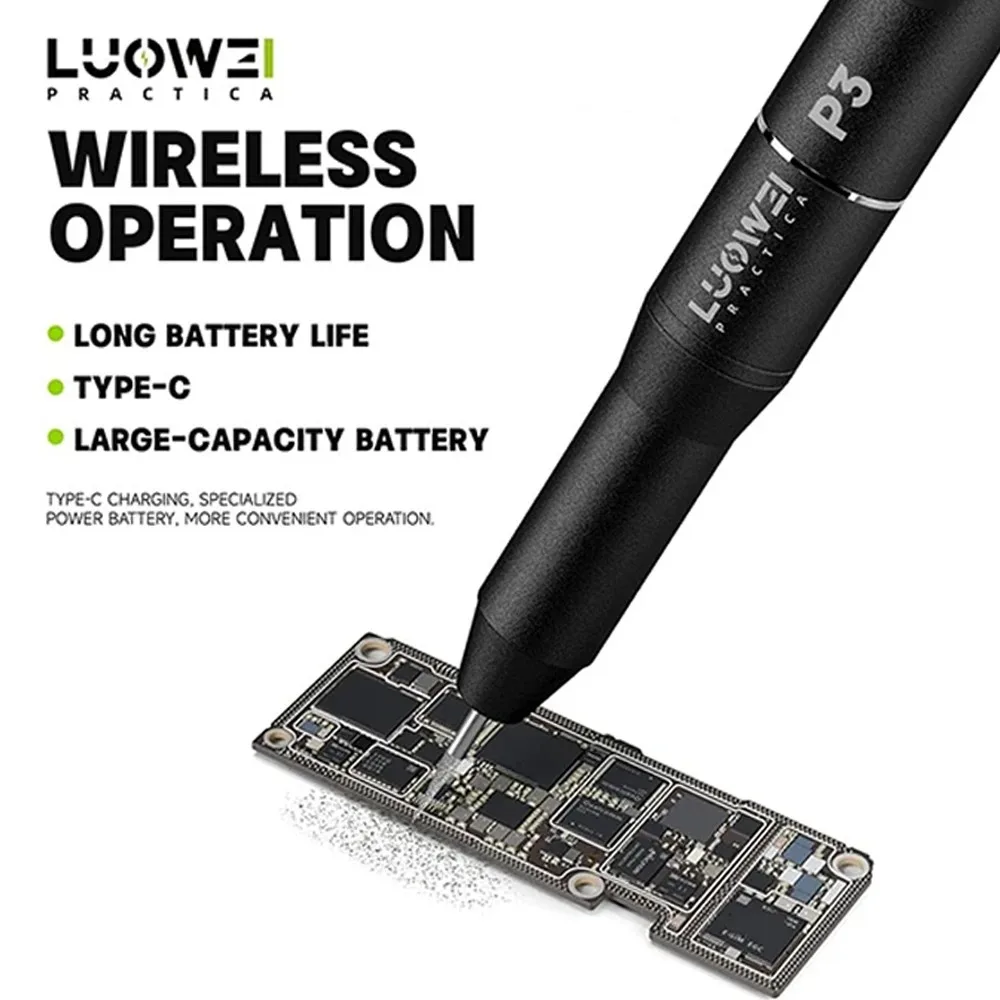 LUOWEI P3 IC Chip Polishing Tool with Steel Stencil, Mini CPU NAND Flash Grinding Pen for LCD Screen Protection Repair
