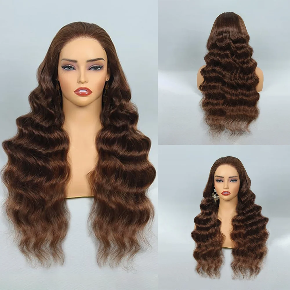 26-inch-13x4-hd-lace-front-synthetic-curly-body-wave-brown-wig-suitable-for-women's-glue-free-heat-resistant-hand-tied-wig