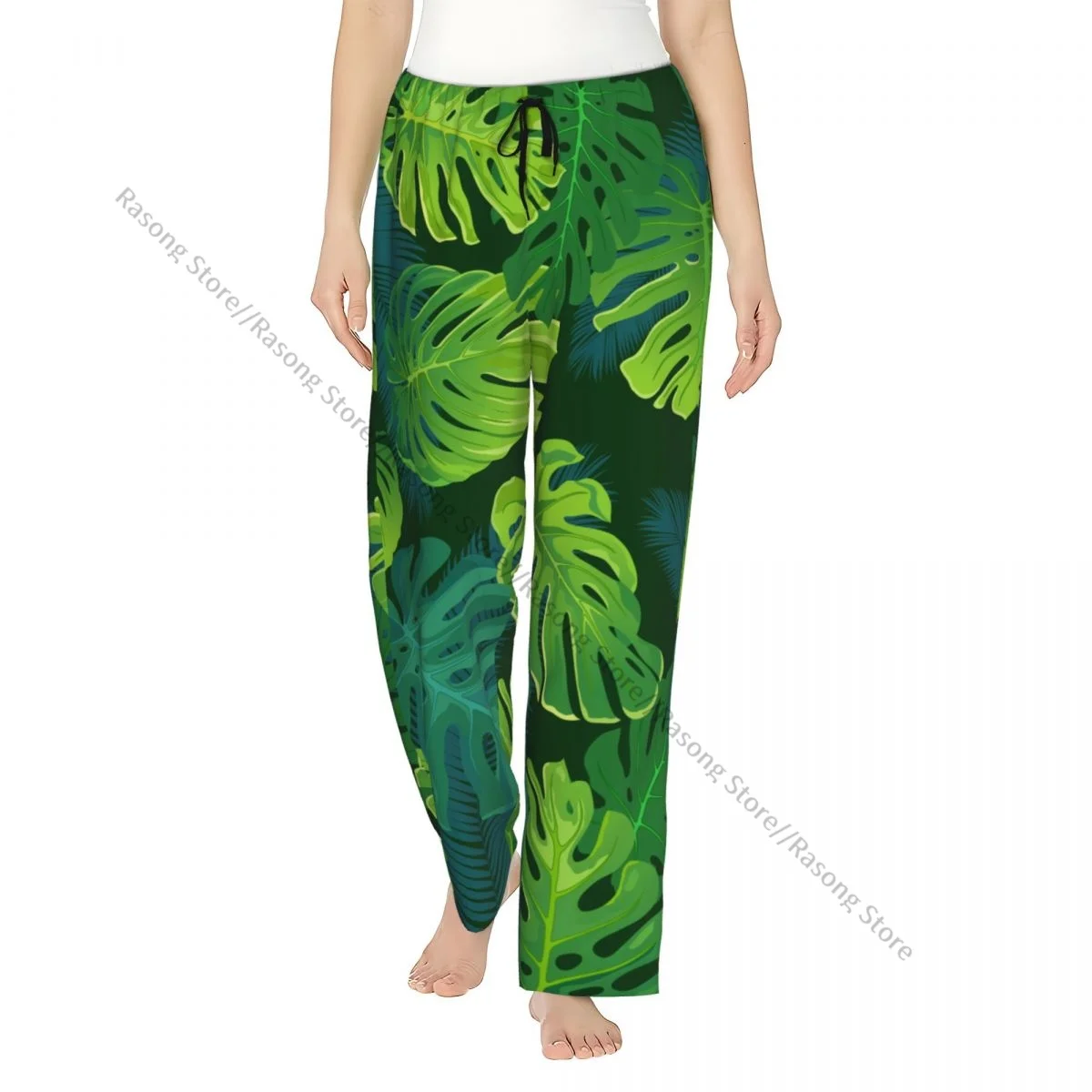 Tropical Palm Monstera Leaves Jungle Leaf Women Sleep Pants Warm Flannel Lounge Pants for Winter Nights