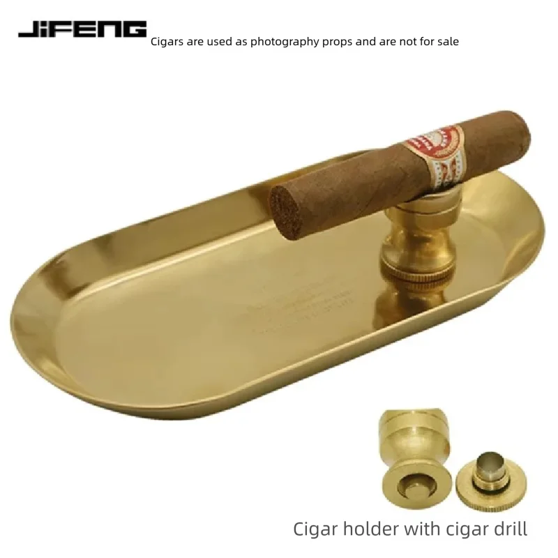 Portable Cigar Tray Ashtray Holder Two-Piece Set Cigar Ashtray Metal Cigarette Holder Golden Bronze Simple Hole Opener