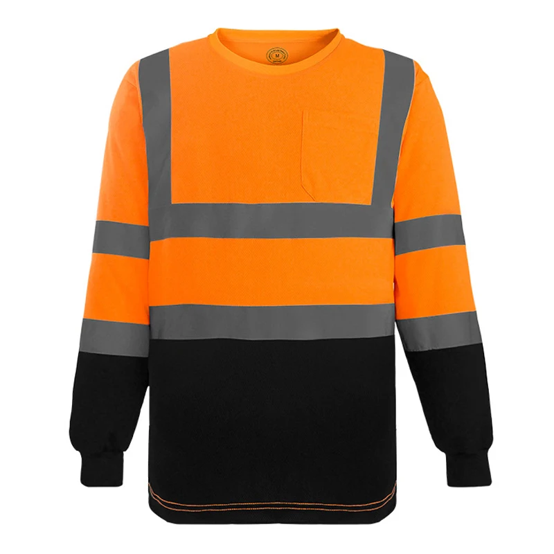 Long Sleeve Safety T Shirt Reflective High Visibility Fluorescent ANSI Class 2 for Men XXL-Chest 140cm