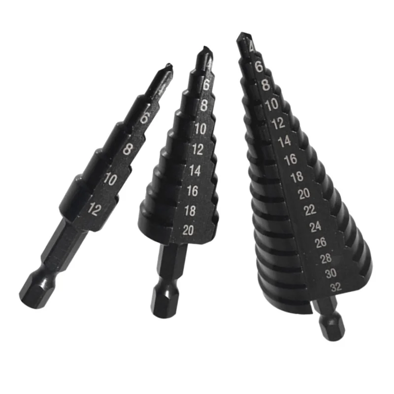 Broca passo 4-12/20-32mm nirtird revestido madeira metal ferramenta de perfuração cortador de buraco de metal passo cone broca