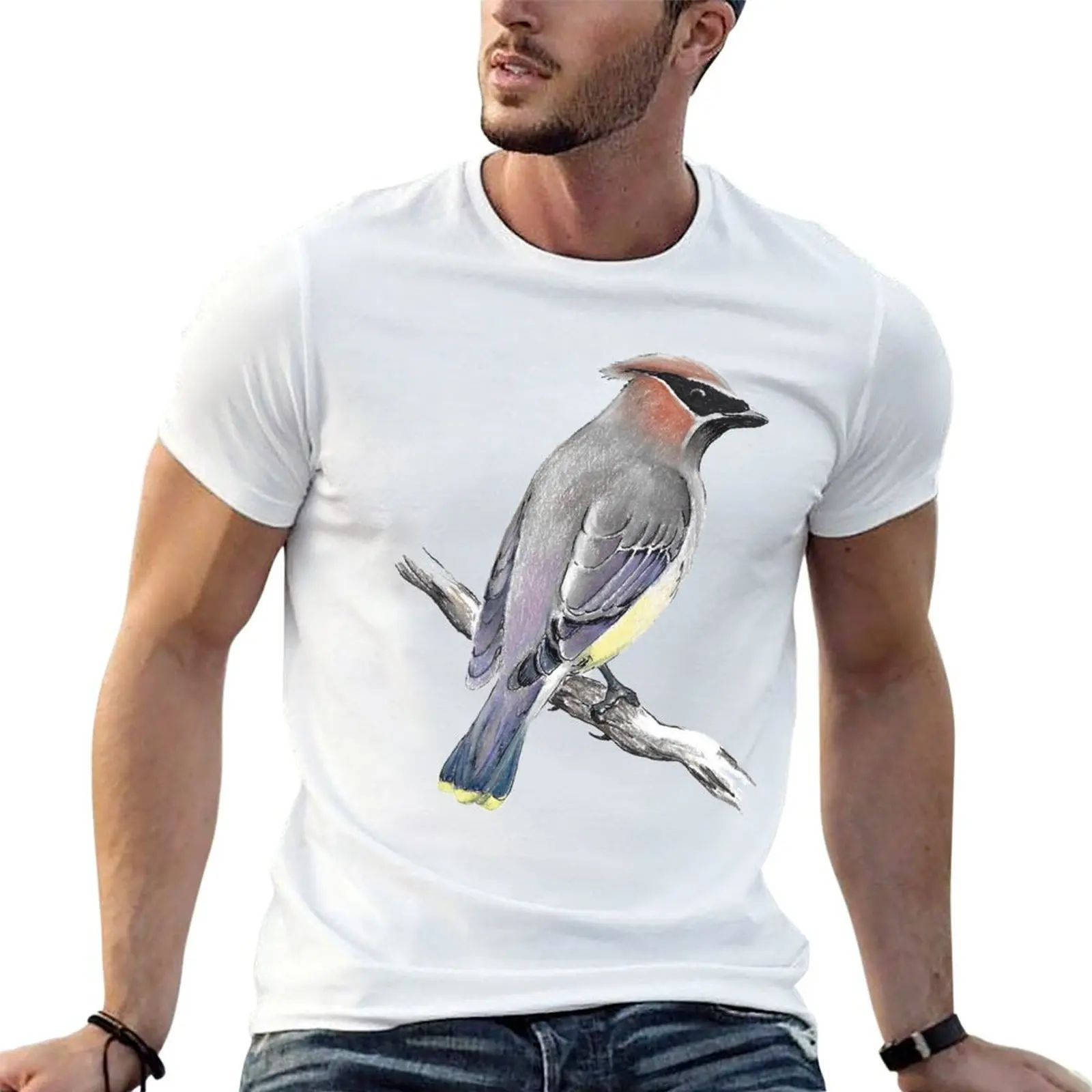 Camiseta Cedar Waxwing, camiseta essencial, camisetas engraçadas, camisetas gráficas de algodão para homens